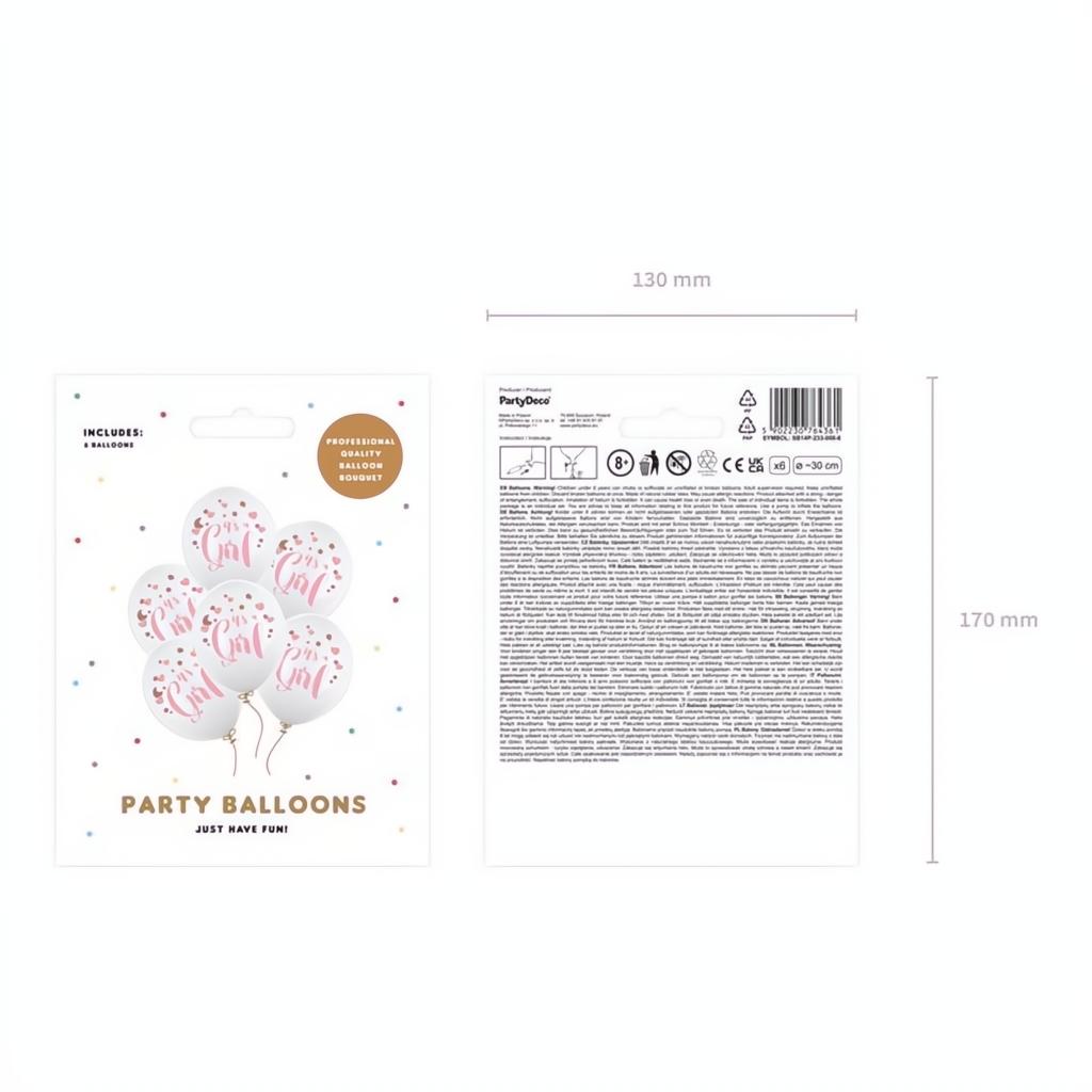 Ballons 30cm, It's a Girl, Pastel Pure White PartyDeco 2 fiestastore