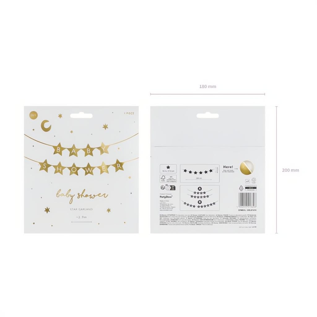 Banner Baby shower, 290x16.5 cm, golden PartyDeco 2 fiestastore