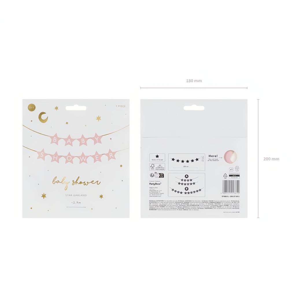 Banner Baby shower, 290x16.5 cm, hellrosa PartyDeco 3 fiestastore