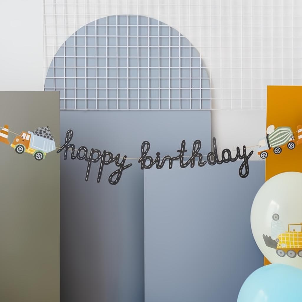 Banner Happy birthday Baufahrzeuge, 2 m Banner PartyDeco 2 fiestastore