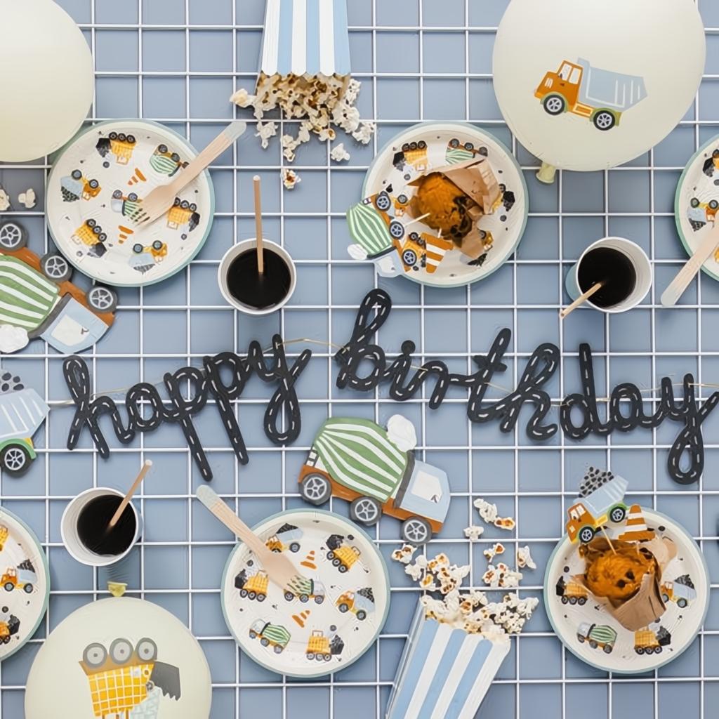 Banner Happy birthday Baufahrzeuge, 2 m Banner PartyDeco 4 fiestastore