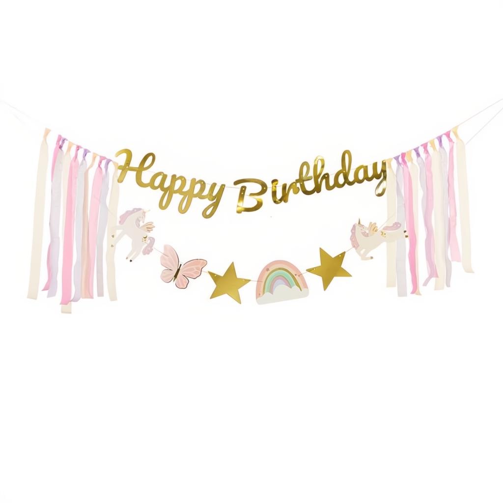 Banner Happy Birthday Einhörner, 230x17.5 cm PartyDeco 1 fiestastore
