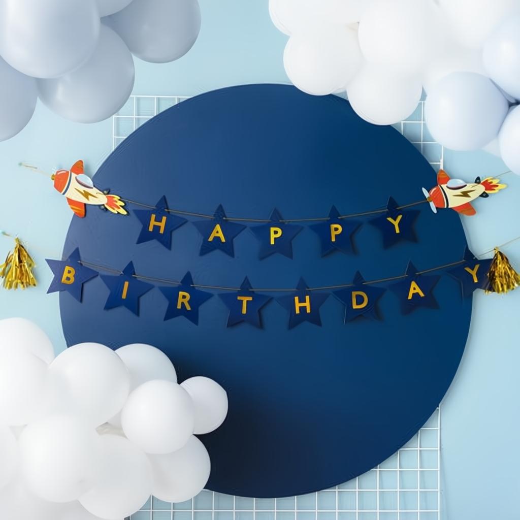 Banner Happy Birthday Flugzeuge, 2,5 m Banner PartyDeco 3 fiestastore