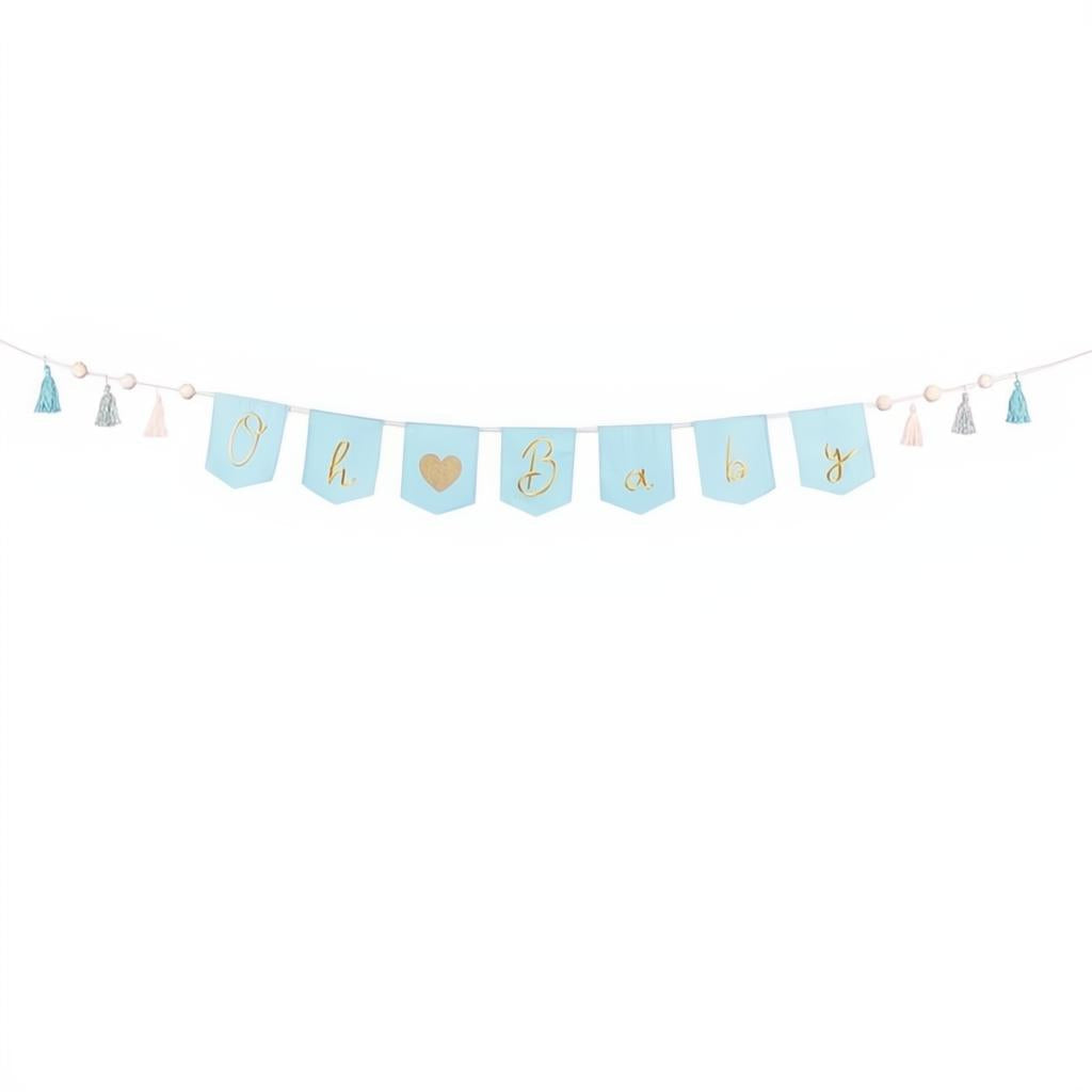 Banner Oh Baby mit Quasten, 2.5 m, himmelblau PartyDeco 1 fiestastore