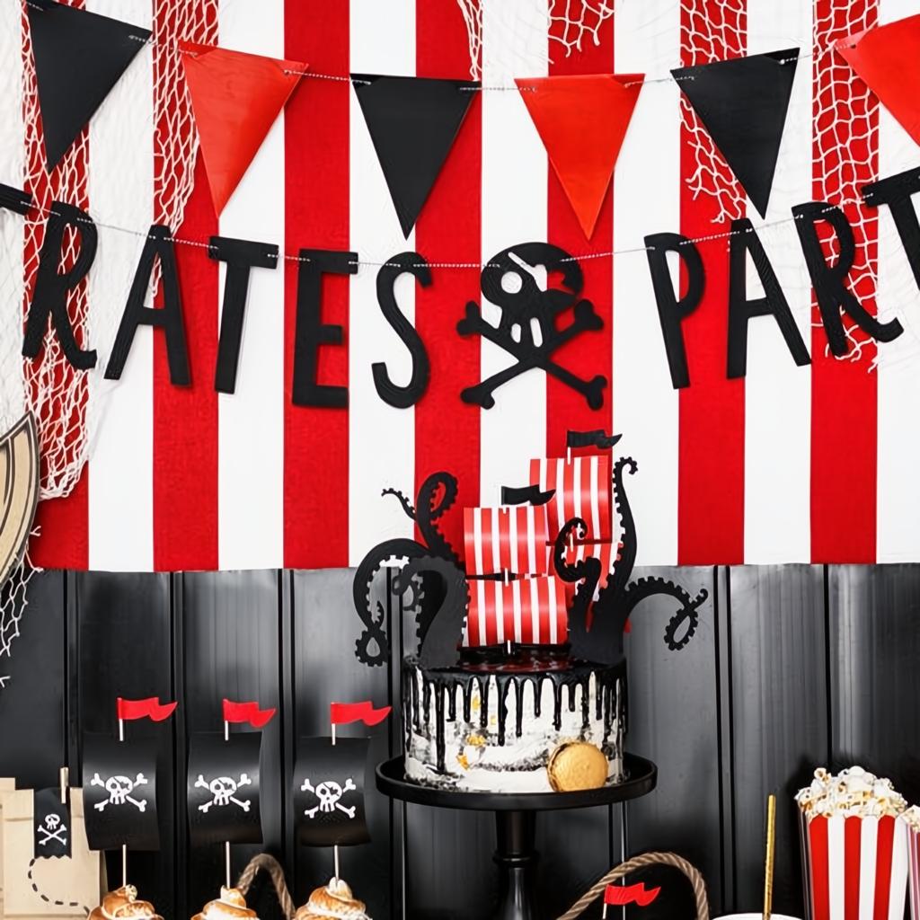 Banner Piraten - Pirates Party, schwarz, 14x100cm PartyDeco 3 fiestastore