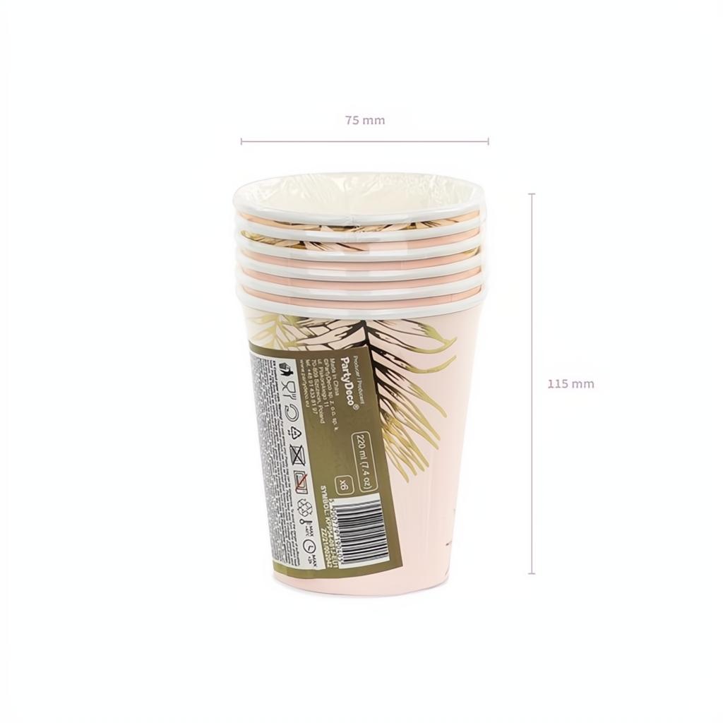 Becher Blätter, hellrosa, 220ml Becher / Gläser PartyDeco 5 fiestastore