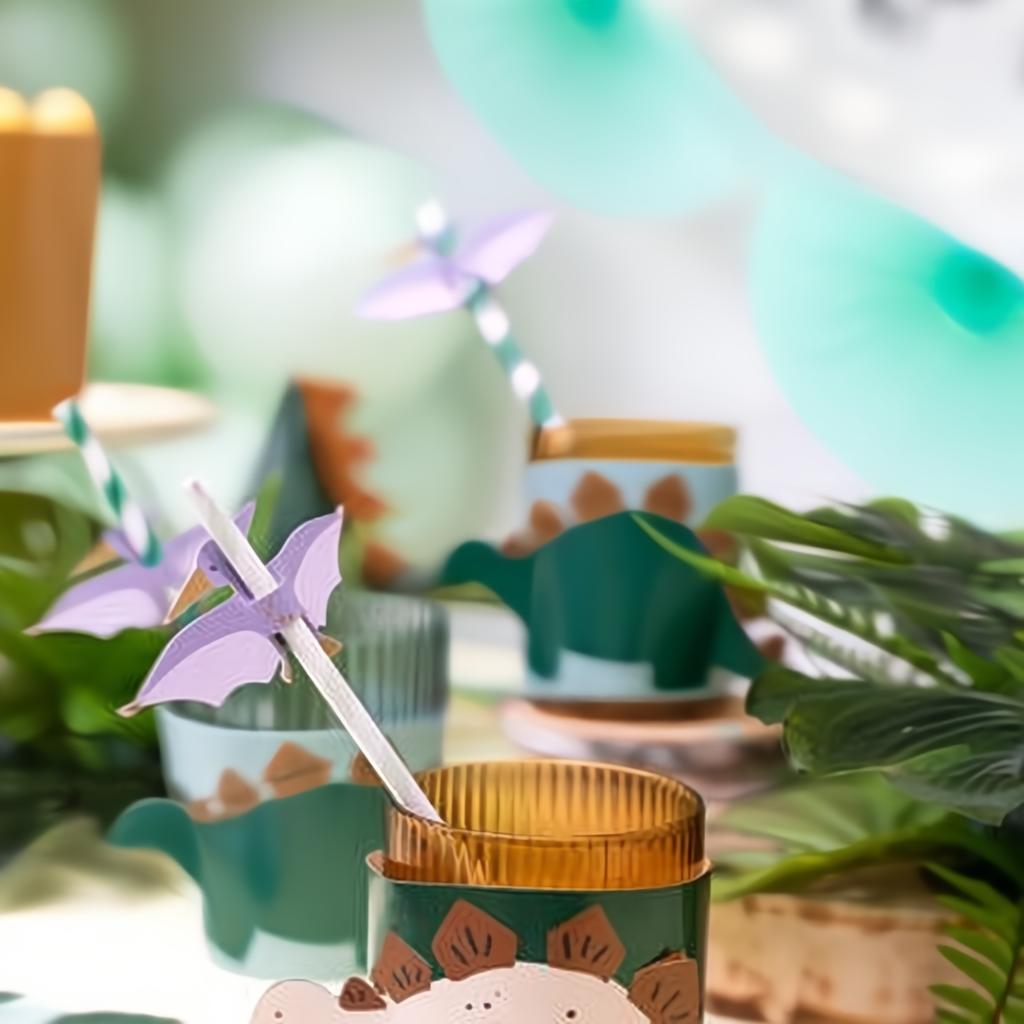 Bechermanschetten Dinosaurier, Mischung Becher / Gläser PartyDeco 6 fiestastore