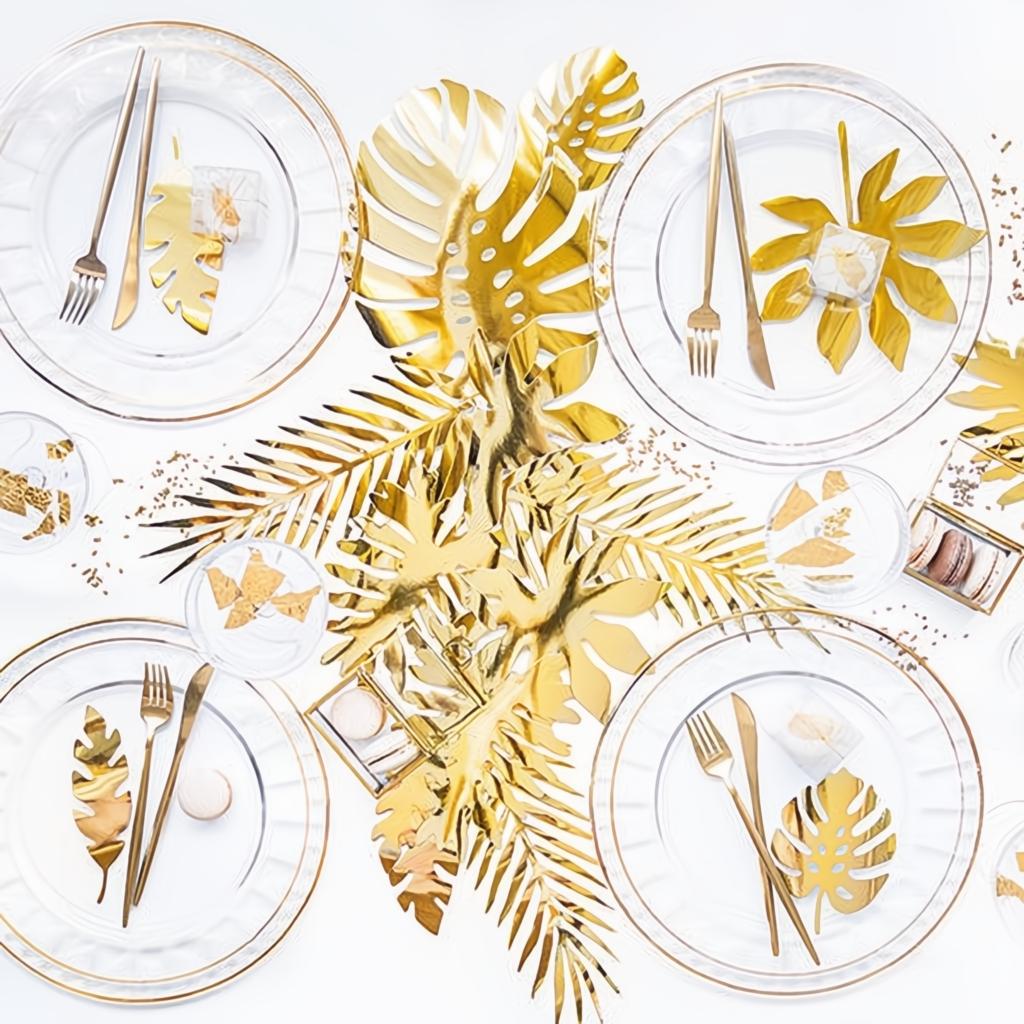 Dekorationen Aloha - tropische Blätter, gold Papierdekorationen PartyDeco 3 fiestastore