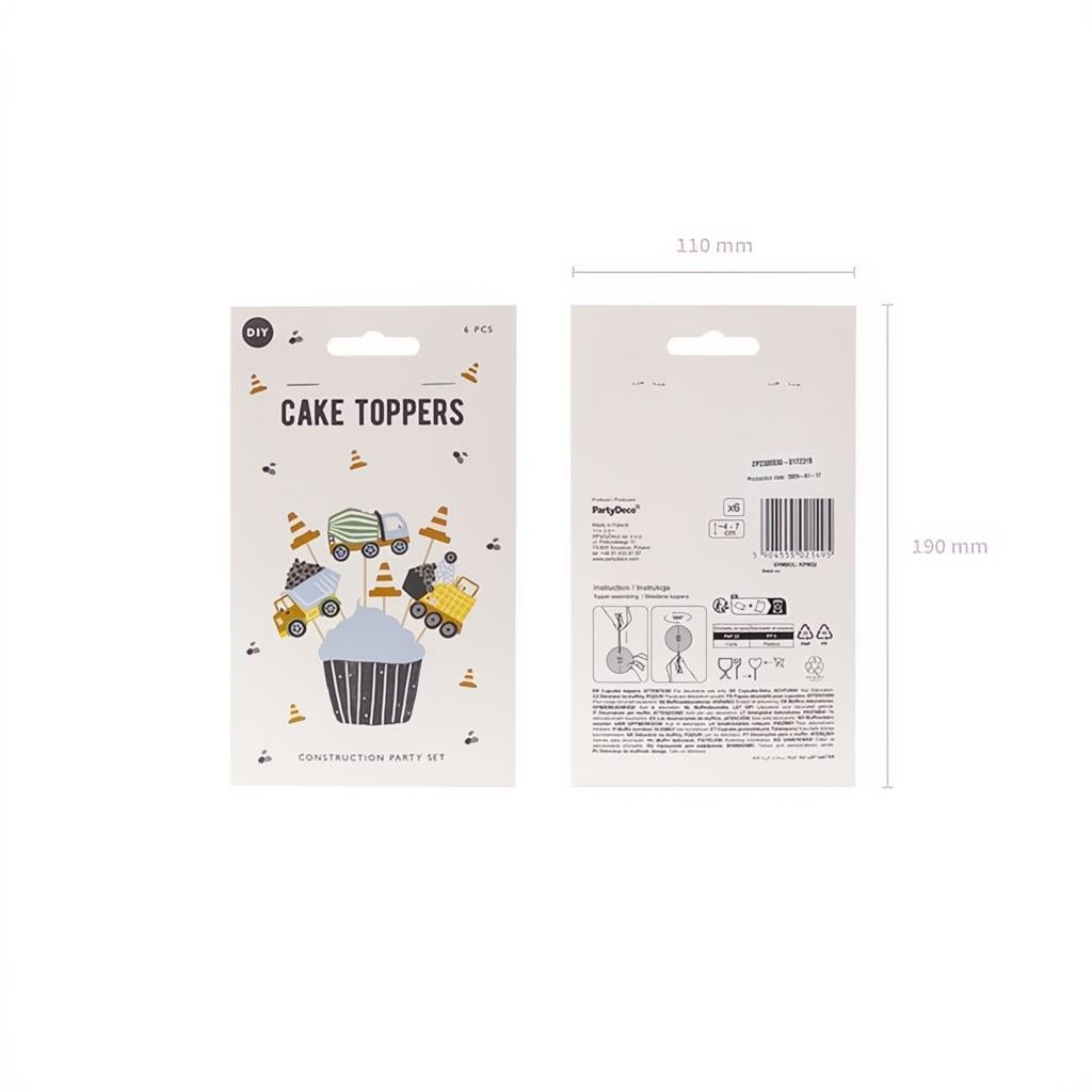Dekorationen für Muffins - Baufahrzeuge, 4- 7 cm Topper für Kuchen und Muffins PartyDeco 5 fiestastore