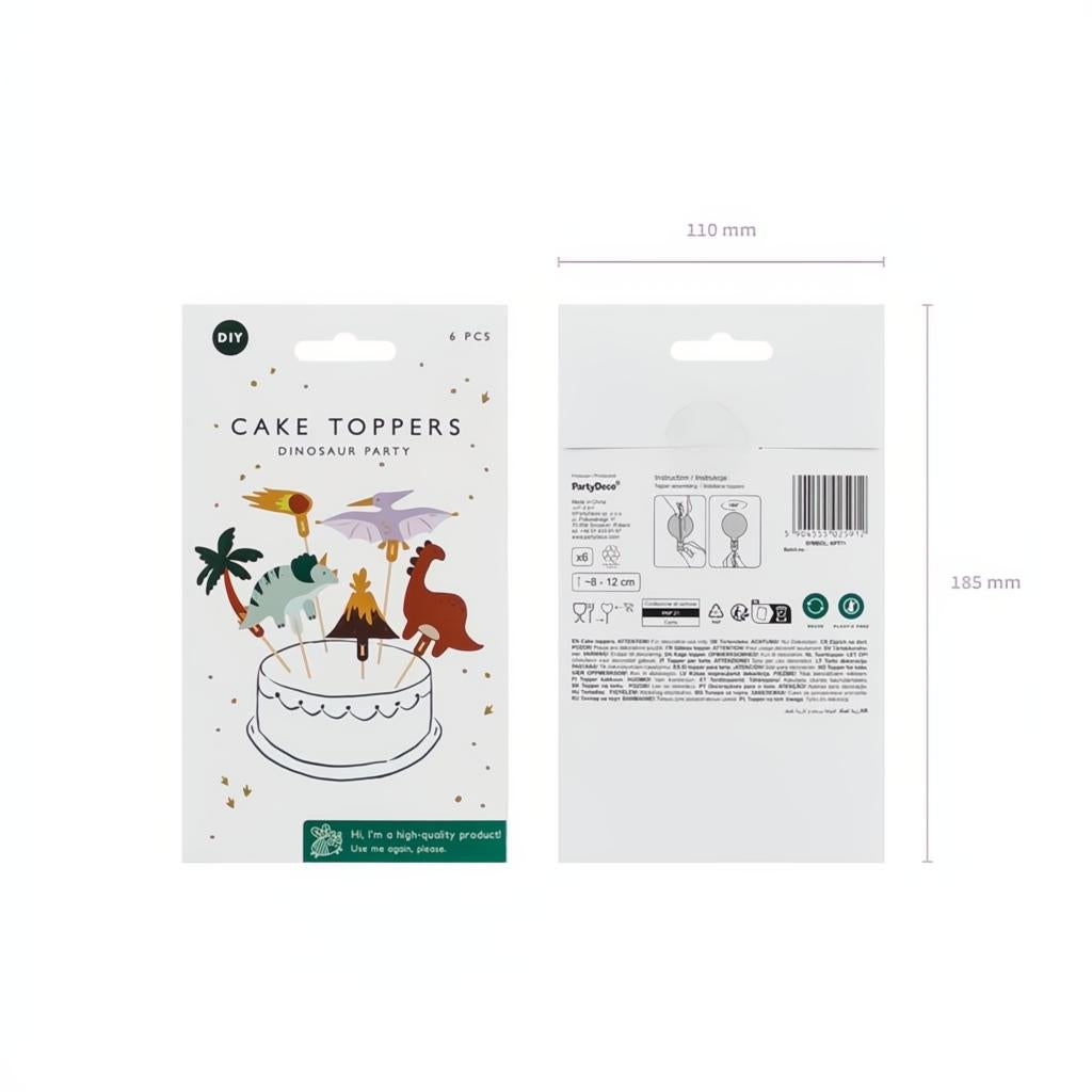 Dinosaurier-Tortentopper, 8-12 cm, Farbenmix Topper für Kuchen und Muffins PartyDeco 4 fiestastore