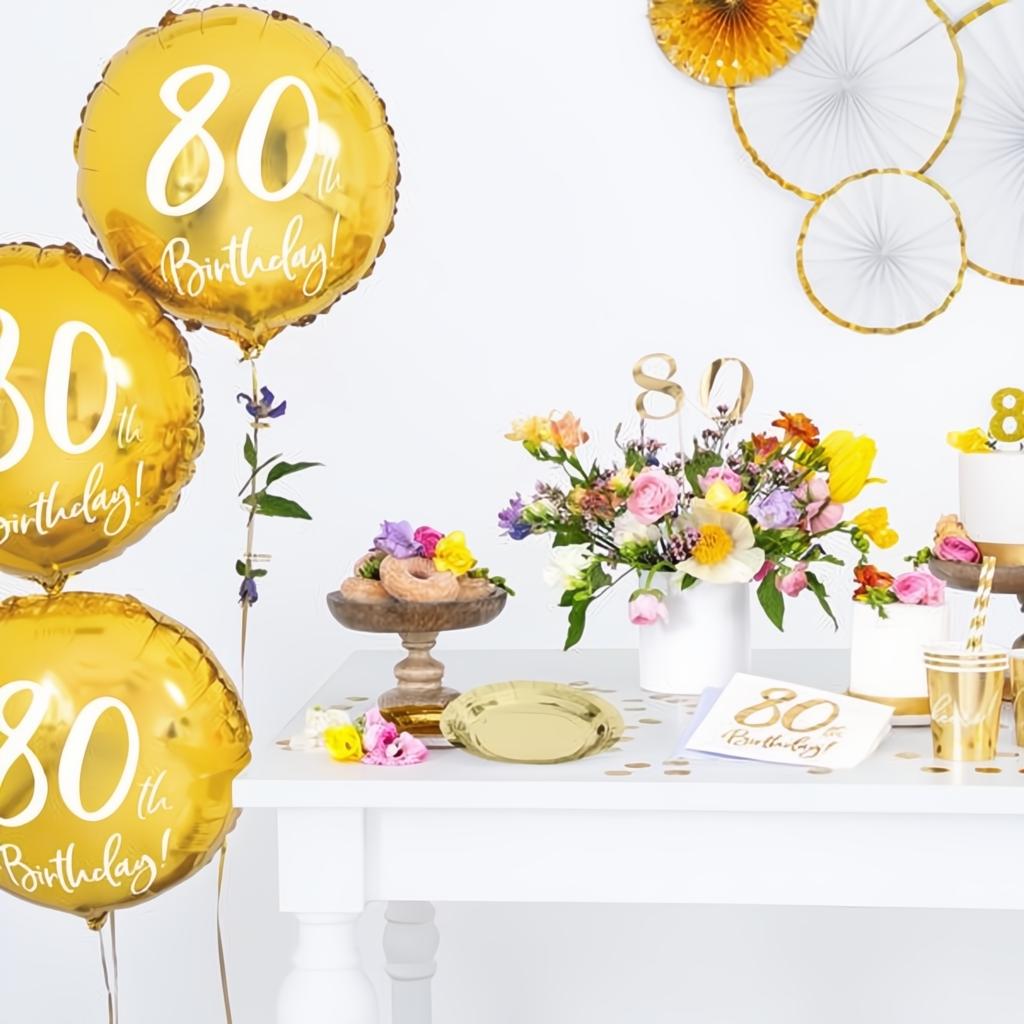 Folienballon 80th Birthday, gold, 45cm PartyDeco 3 fiestastore