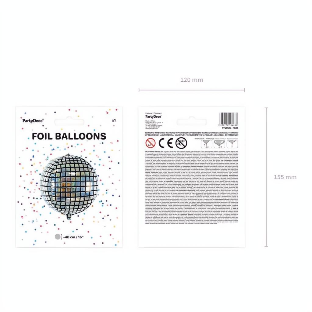 Folienballon Disco-Kugel, 40cm PartyDeco 3 fiestastore