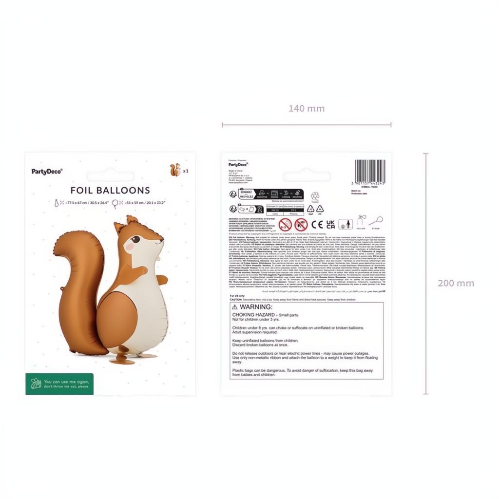 Folienballon Eichhörnchen, 51x59 cm Folienballons PartyDeco 3 fiestastore