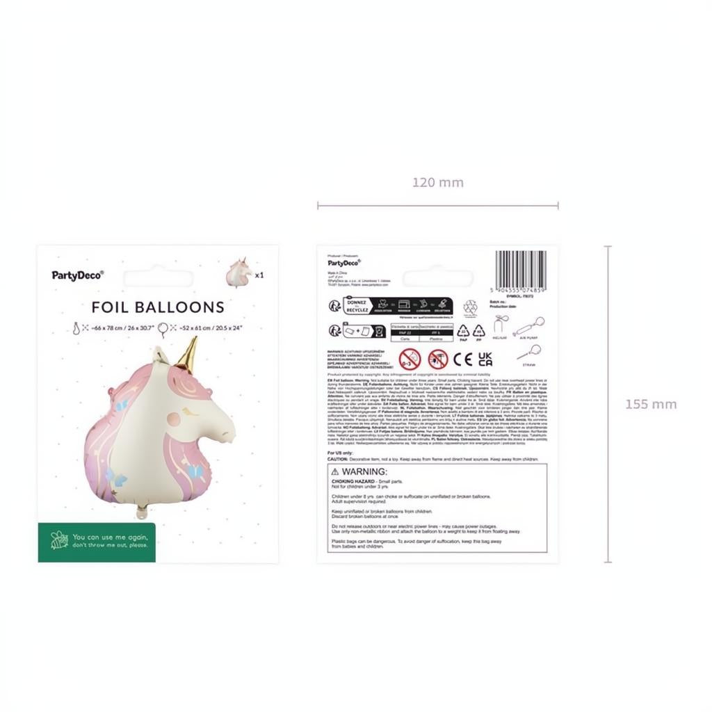 Folienballon Einhorn, 52x61 cm PartyDeco 3 fiestastore