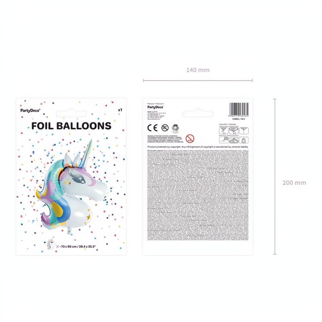 Folienballon Einhorn, 73x90cm PartyDeco 3 fiestastore