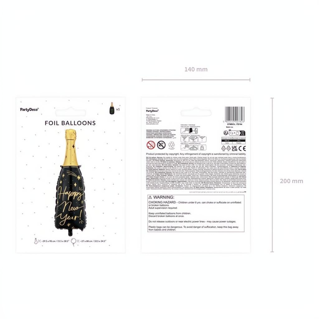 Folienballon Flasche Happy New Year, 39,5x98 cm PartyDeco 4 fiestastore