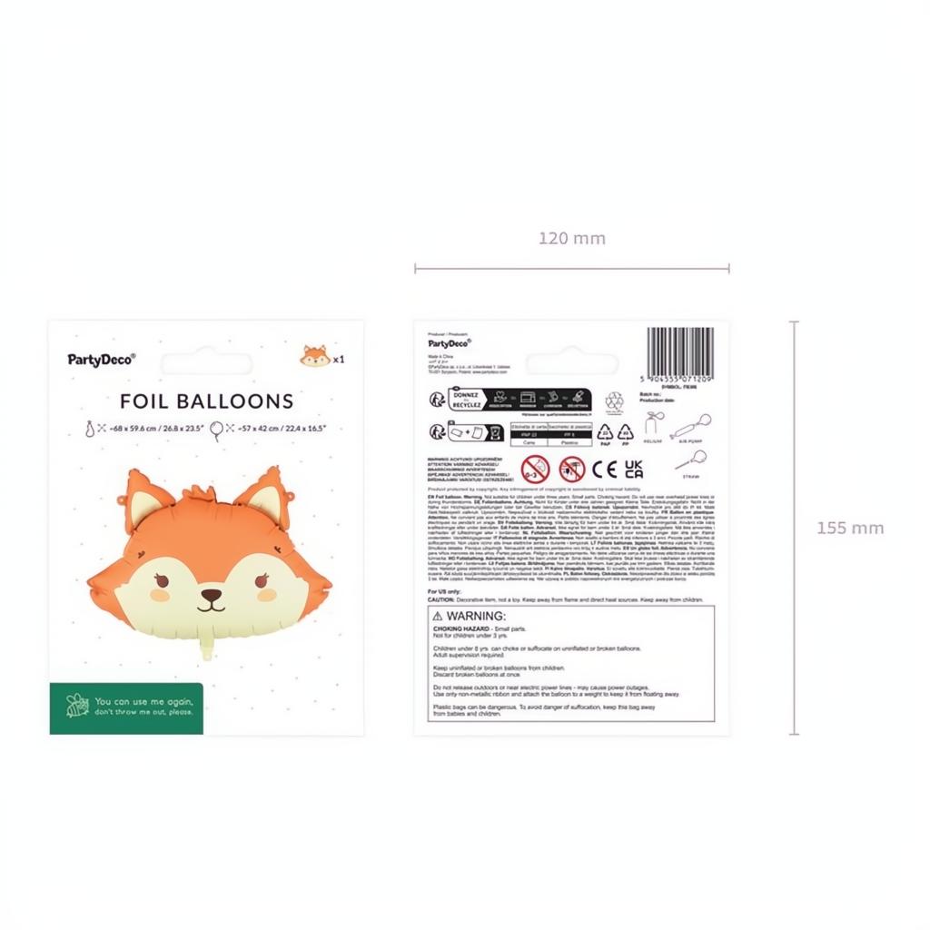 Folienballon Fuchs, 57x42 cm Folienballons PartyDeco 3 fiestastore
