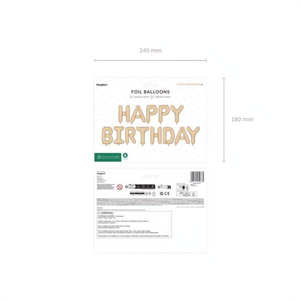 Folienballon Happy Birthday, 340x35cm, beige PartyDeco 3 fiestastore