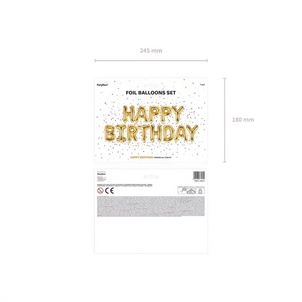 Folienballon Happy Birthday, 340x35cm, gold PartyDeco 3 fiestastore