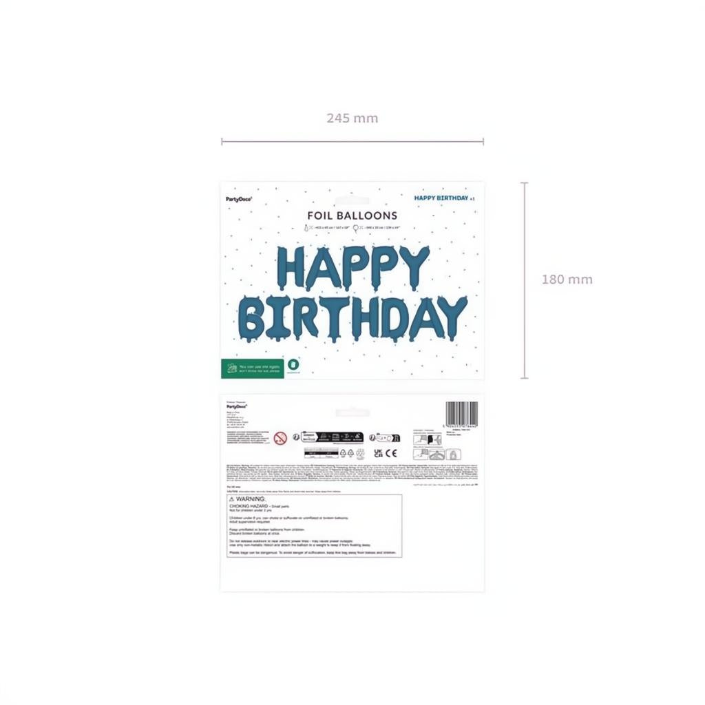 Folienballon Happy Birthday, 340x35cm, Marineblau PartyDeco 2 fiestastore