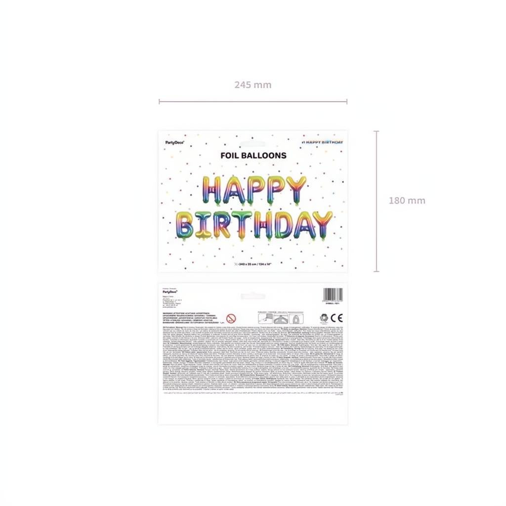 Folienballon Happy Birthday, 340x35cm, Regenbogen PartyDeco 3 fiestastore
