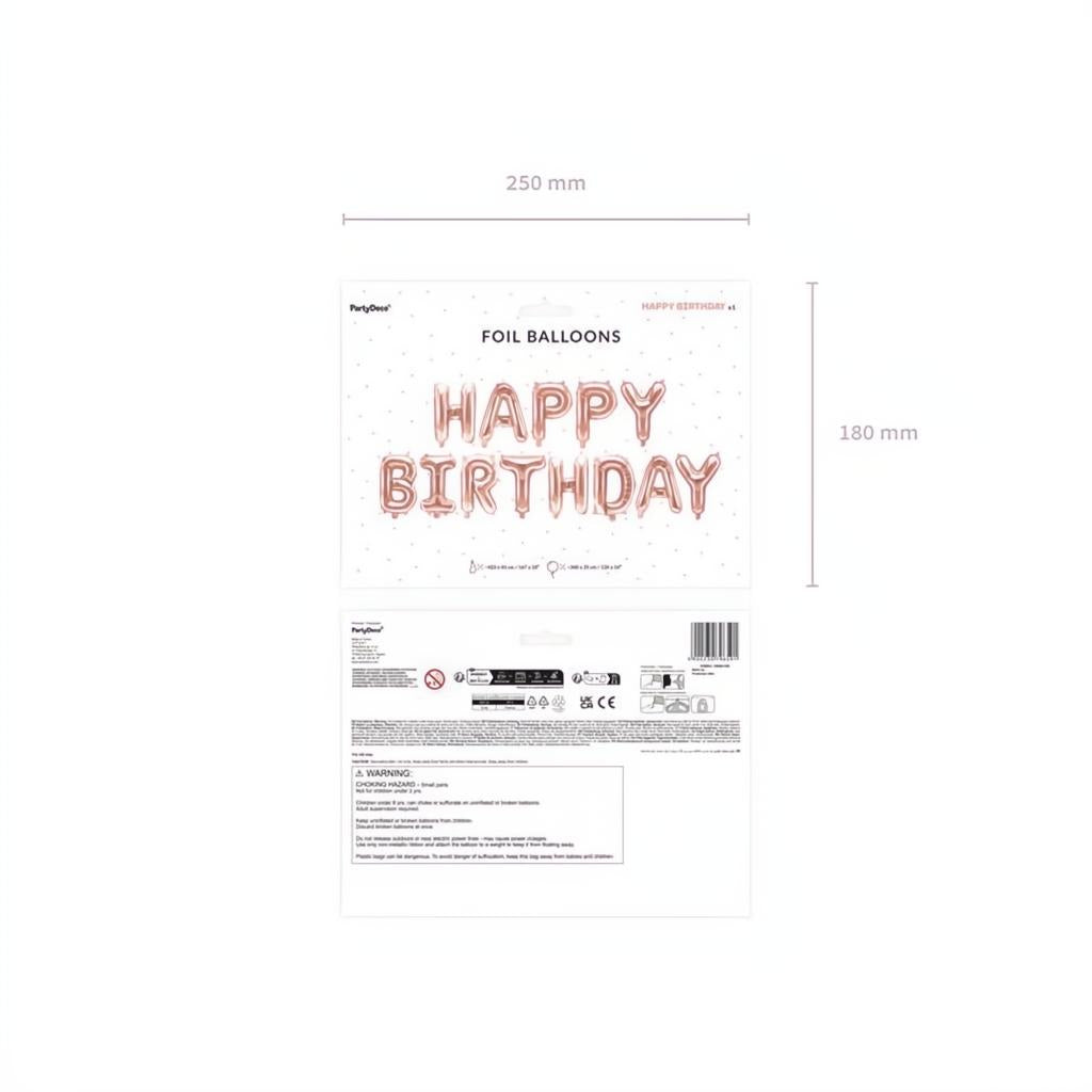 Folienballon Happy Birthday, 340x35cm, roségold PartyDeco 2 fiestastore