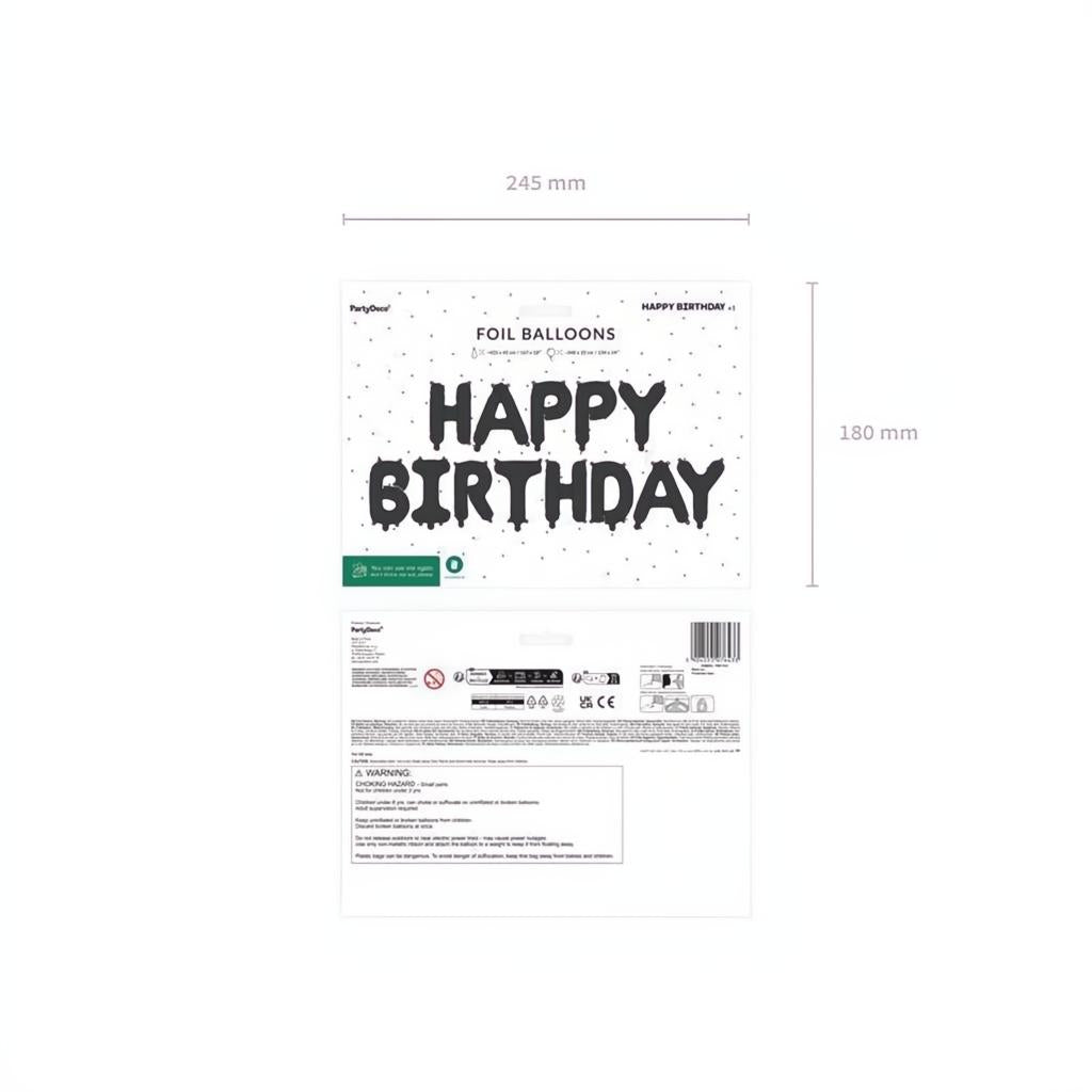 Folienballon Happy Birthday, 340x35cm, Schwarz PartyDeco 2 fiestastore