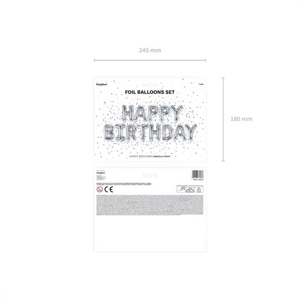 Folienballon Happy Birthday, 340x35cm, silber PartyDeco 3 fiestastore