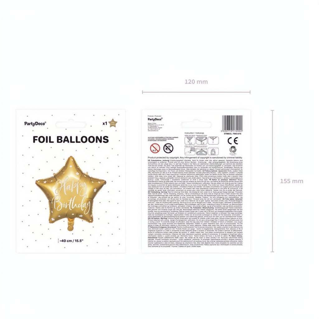 Folienballon Happy Birthday, 40cm, gold PartyDeco 3 fiestastore