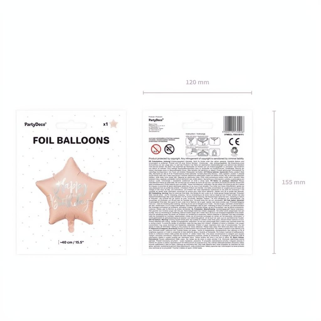 Folienballon Happy Birthday, 40cm, hell-puderrosa PartyDeco 6 fiestastore