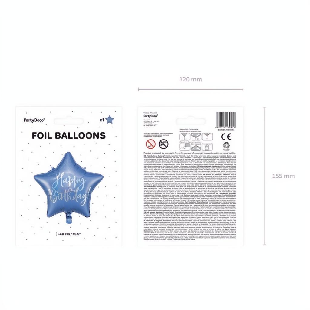 Folienballon Happy Birthday, 40cm, marineblau PartyDeco 4 fiestastore