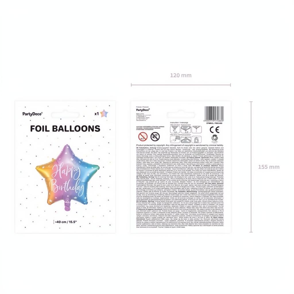 Folienballon Happy Birthday, 40cm PartyDeco 3 fiestastore