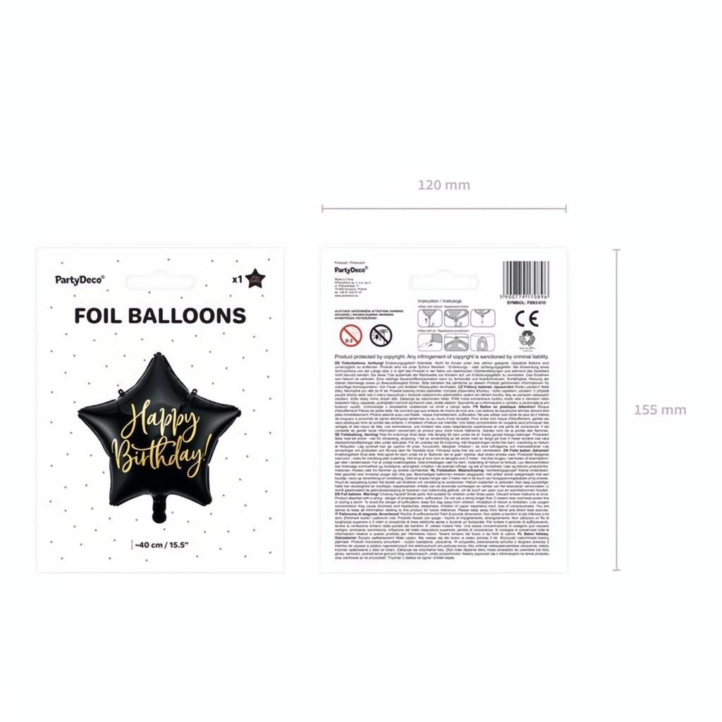 Folienballon Happy Birthday, 40cm, schwarz PartyDeco 3 fiestastore
