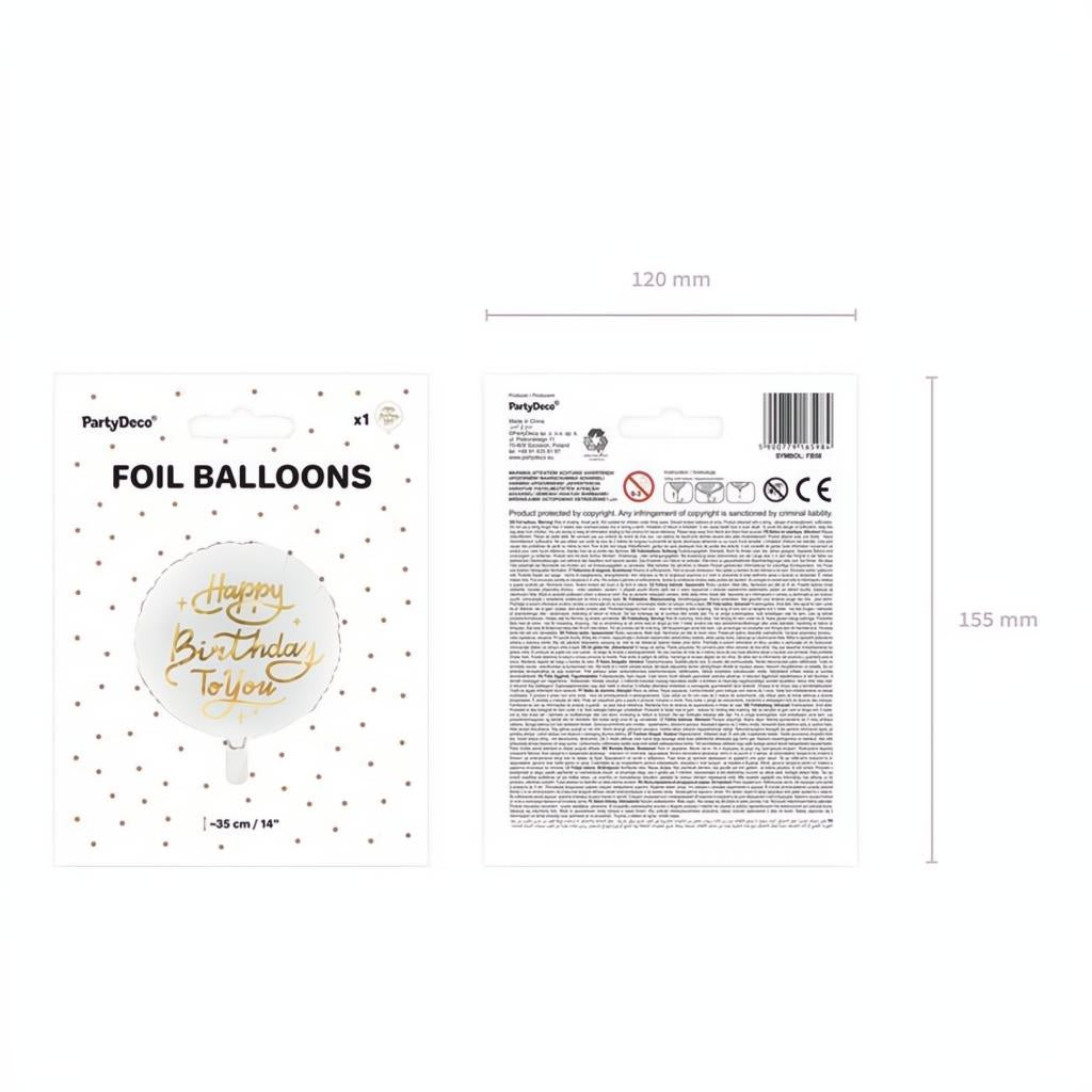 Folienballon Happy Birthday To You, 35cm, weiss PartyDeco 5 fiestastore