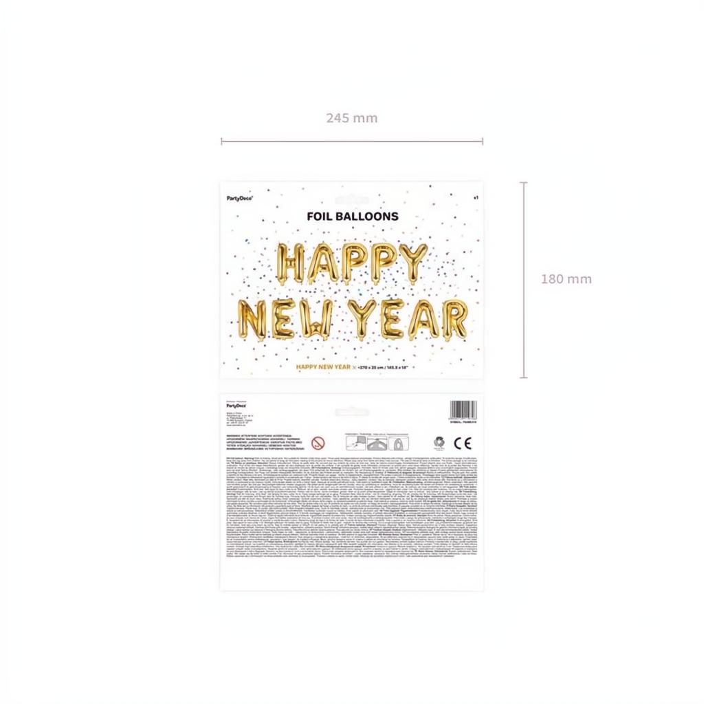 Folienballon Happy New Year, 422x46cm, gold PartyDeco 2 fiestastore