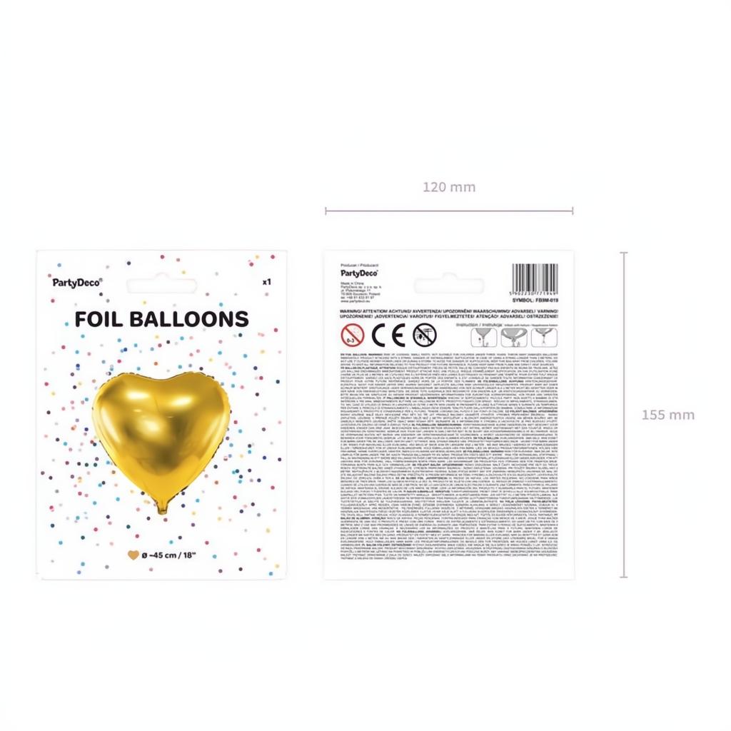 Folienballon Herz, 45cm, gold PartyDeco 6 fiestastore