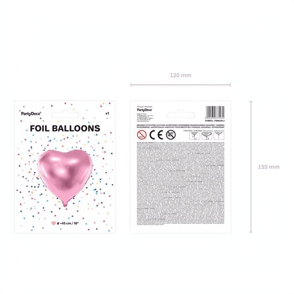 Folienballon Herz, 45cm, hellrosa PartyDeco 7 fiestastore