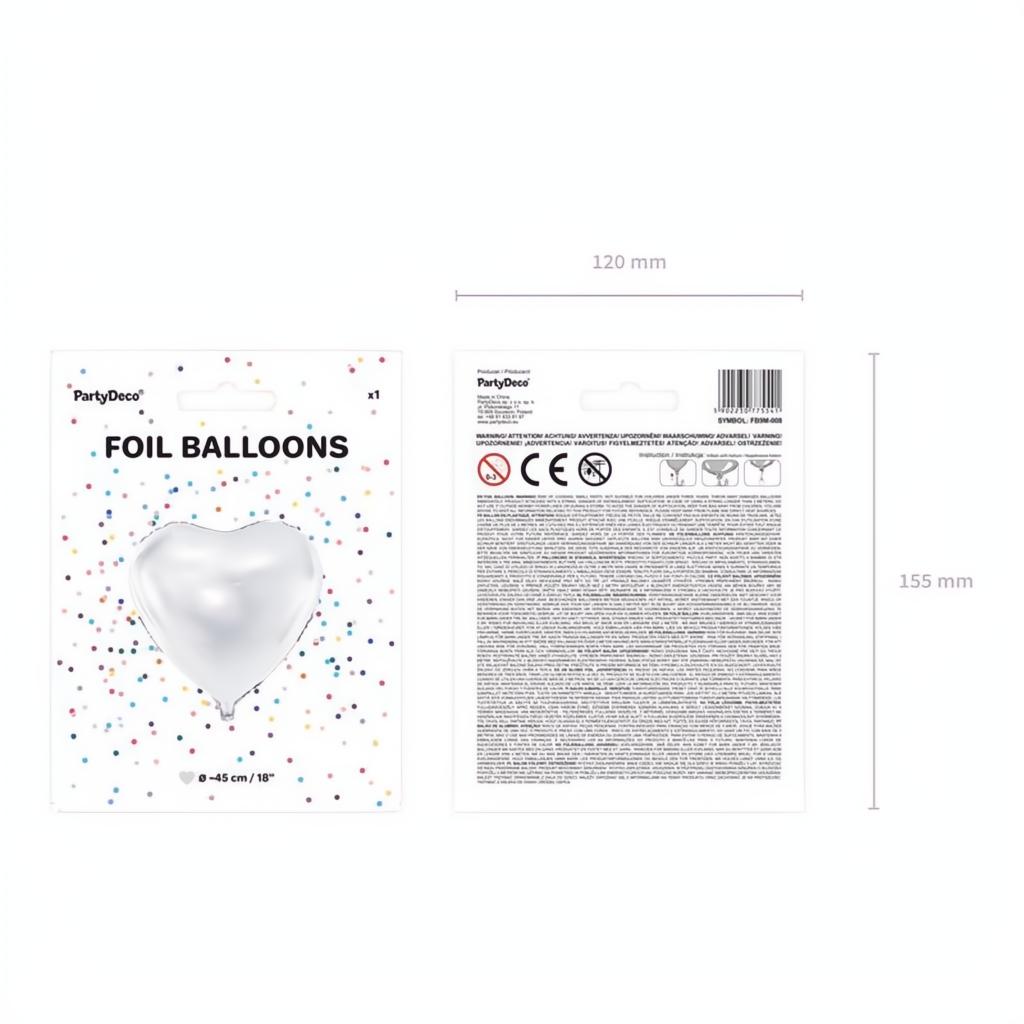 Folienballon Herz, 45cm, weiss PartyDeco 5 fiestastore