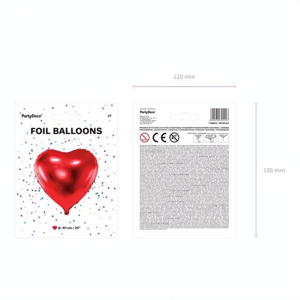 Folienballon Herz, 61cm, rot PartyDeco 5 fiestastore