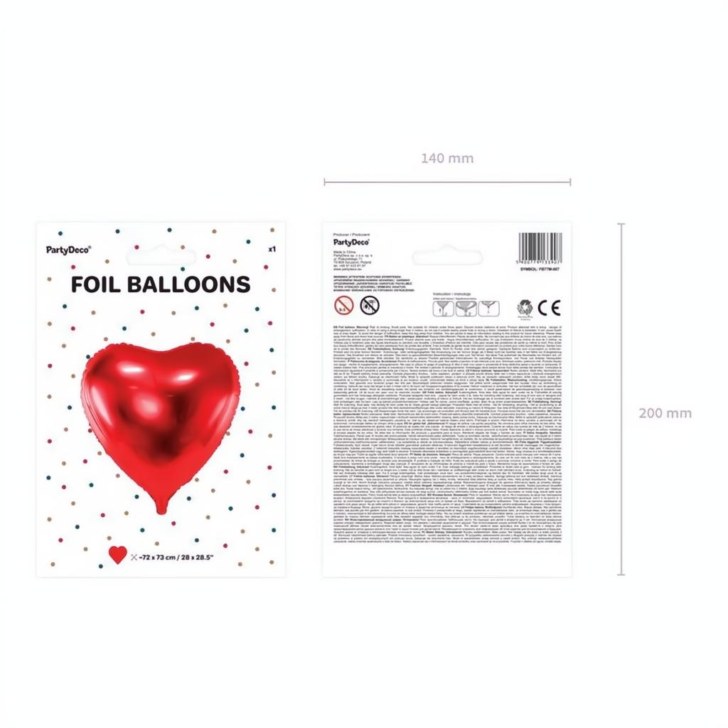 Folienballon Herz, 68x72cm, rot PartyDeco 4 fiestastore