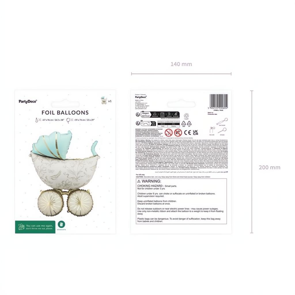 Folienballon Kinderwagen, 67x96 cm. PartyDeco 3 fiestastore