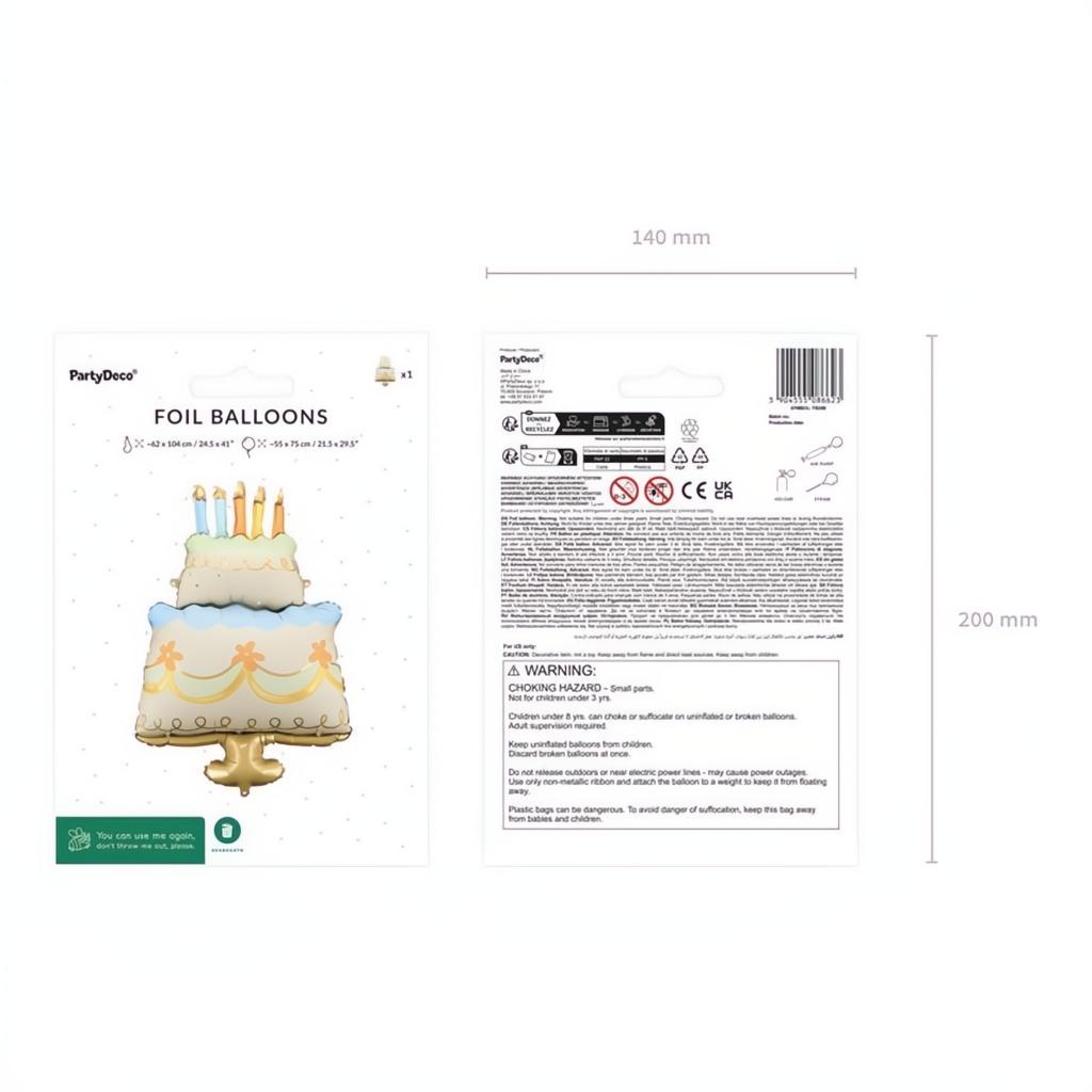 Folienballon Kuchen, 62x104 cm PartyDeco 3 fiestastore
