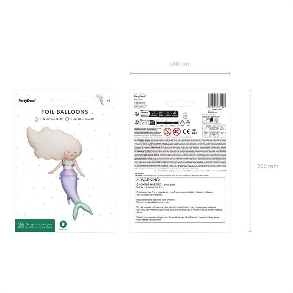Folienballon Meerjungfrau, 72x52 cm Folienballons PartyDeco 4 fiestastore
