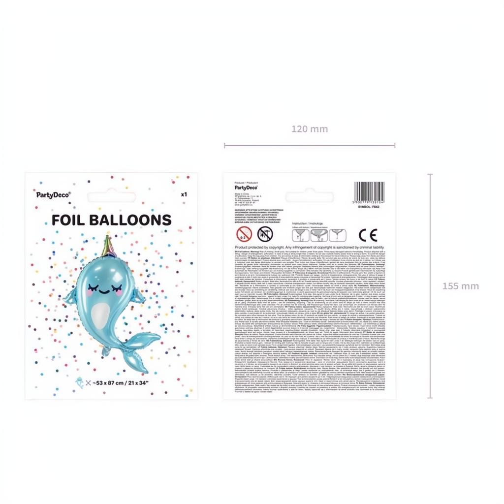 Folienballon Narwal, 53x87cm Folienballons PartyDeco 4 fiestastore