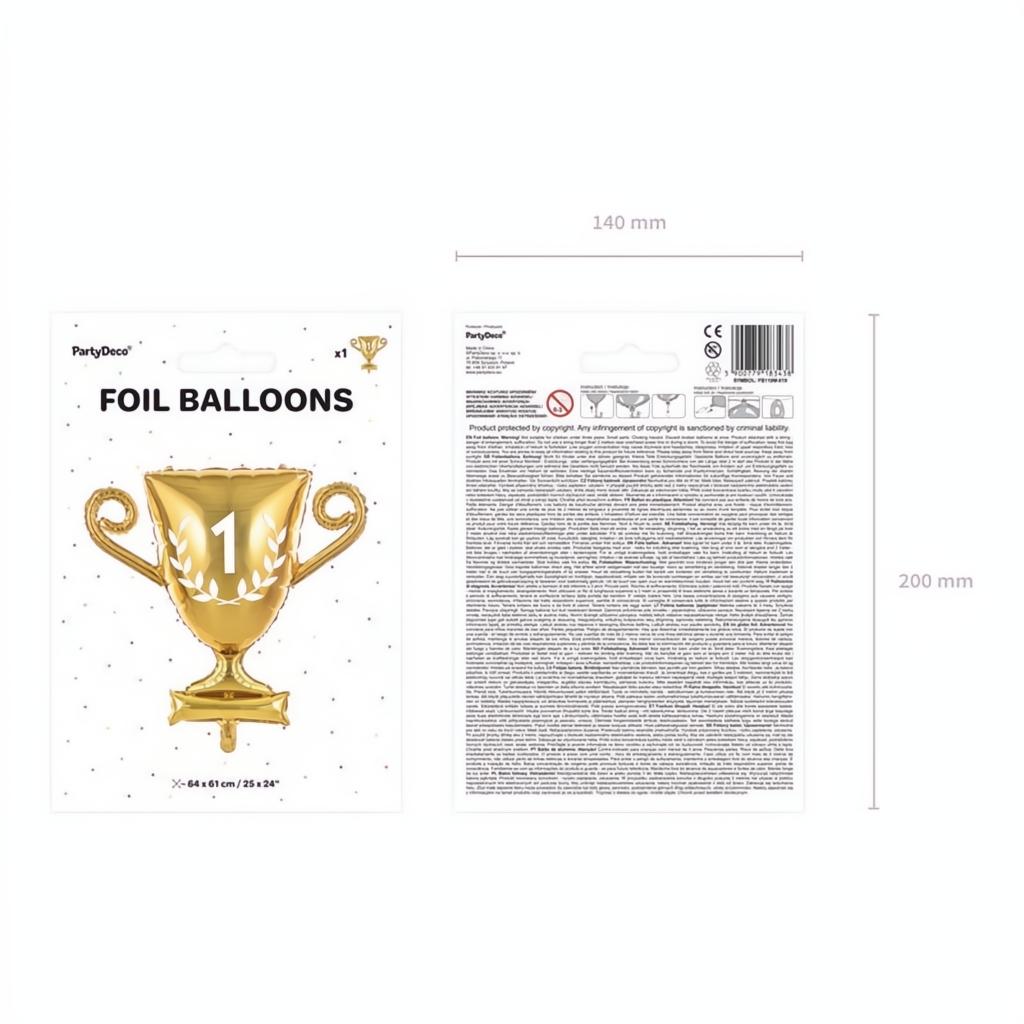 Folienballon Pokal, 64x61cm, gold Gemischte Farbe PartyDeco 3 fiestastore