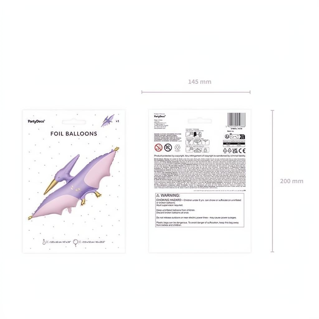 Folienballon Pterodaktylus, 120x62 cm Gemischte Farbe PartyDeco 8 fiestastore