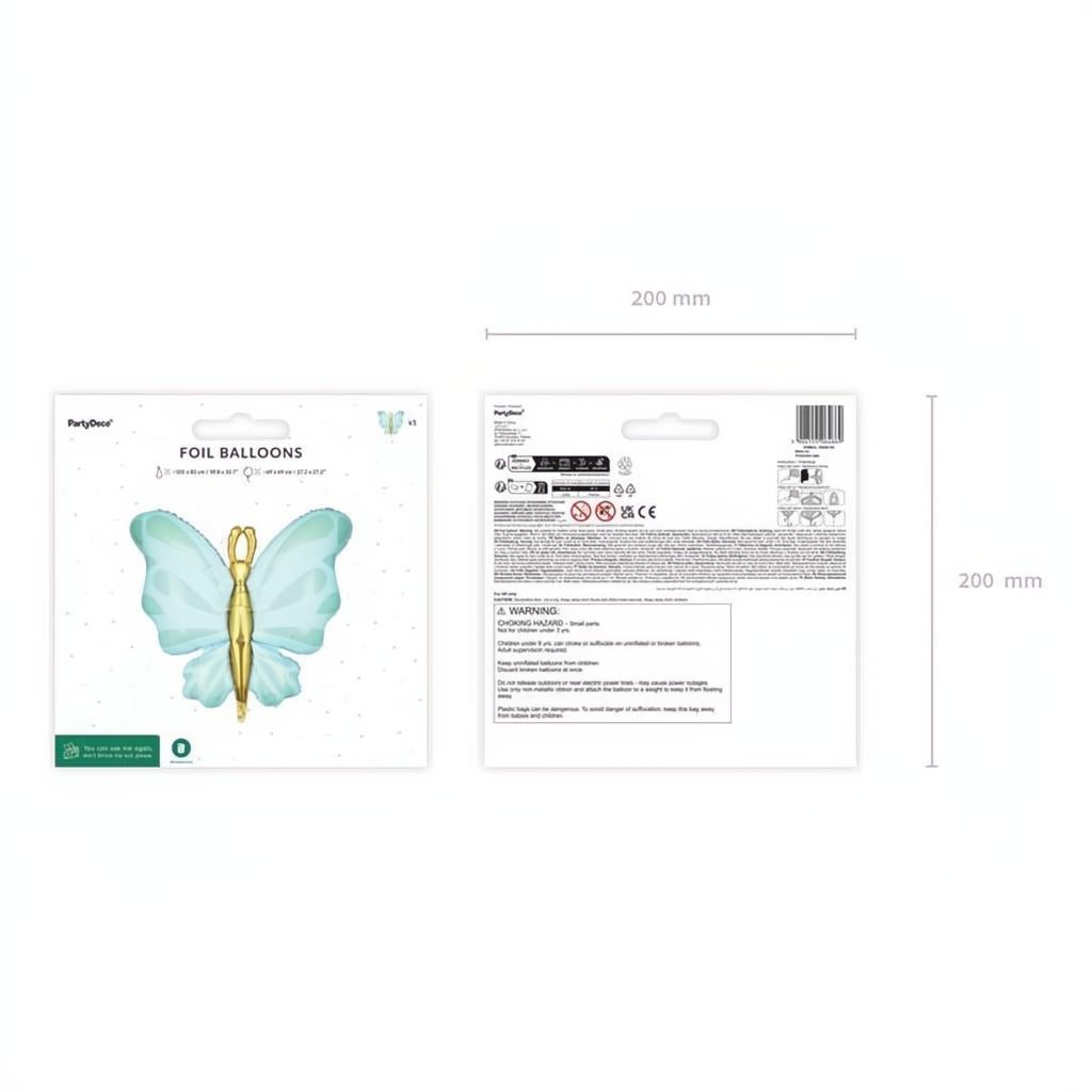 Folienballon Schmetterling, 69x69 cm, mint PartyDeco 6 fiestastore