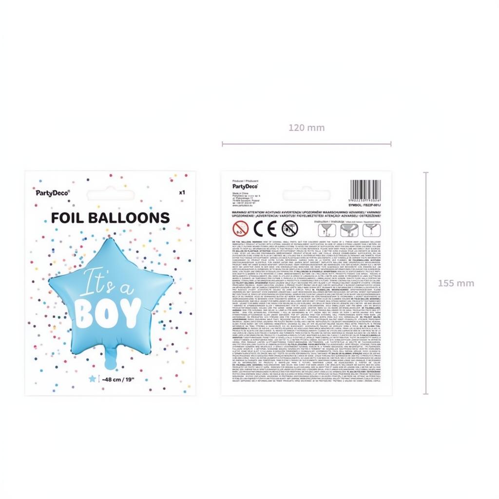 Folienballon Stern - It's a boy, 48cm, hellblau PartyDeco 5 fiestastore