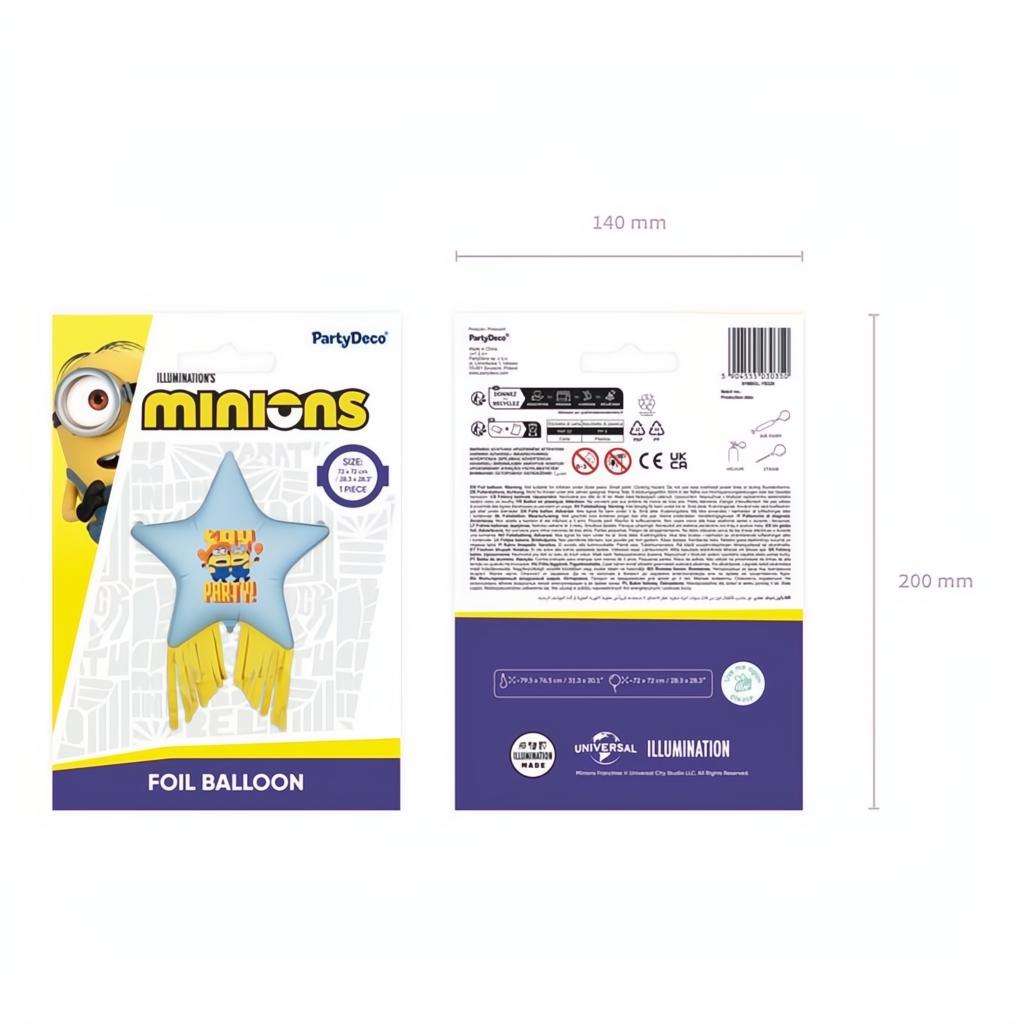 Folienballon Stern mit Quasten Minions, 72x72 cm PartyDeco 5 fiestastore