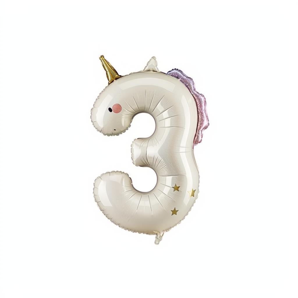 Folienballon Zahl ''3'' Einhorn, 93 cm PartyDeco 1 fiestastore